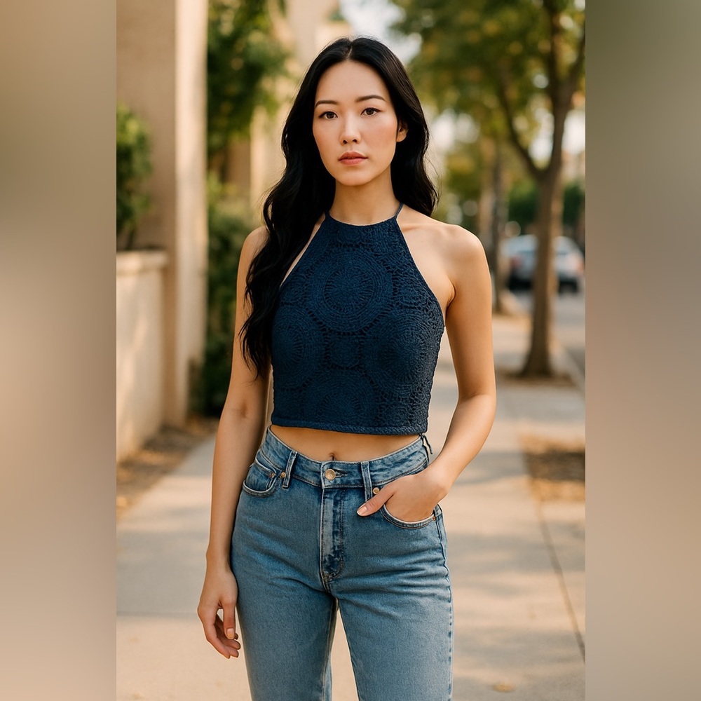 Charlotte Russe Navy Blue Crochet Crop Top